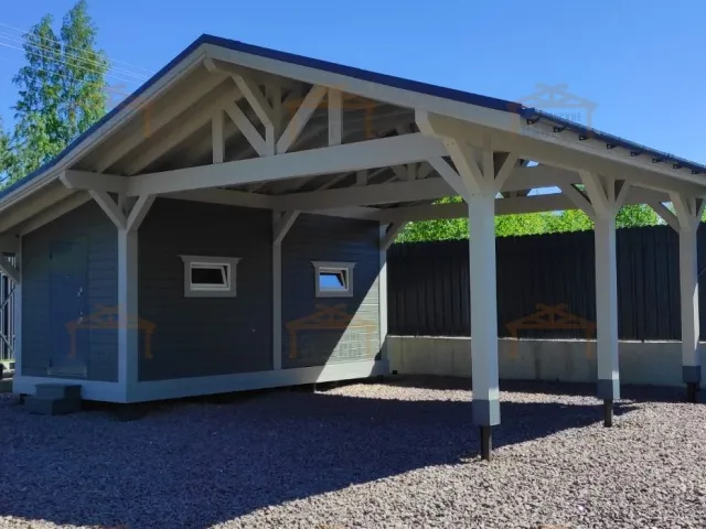 Навес для двух автомобилей с хозблоком КАРЕЛИЯ 2.0 — Фото 2