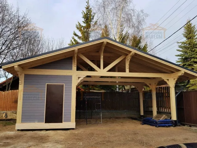 Навес для двух автомобилей с хозблоком КОНСУЛ — Фото 2