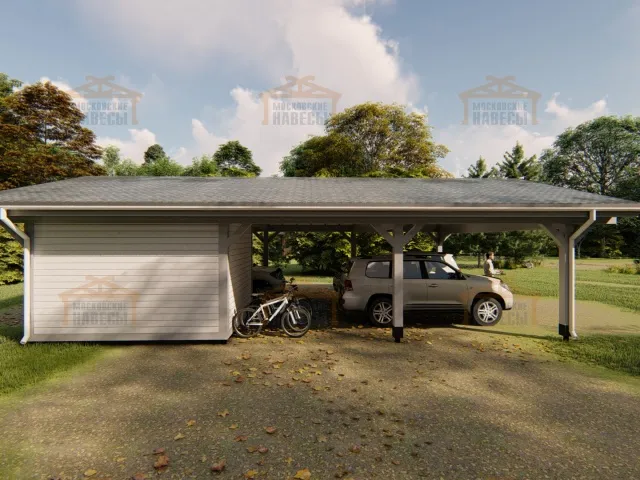Навес для трех машин c хозблоком ТРИО XL — Фото 6