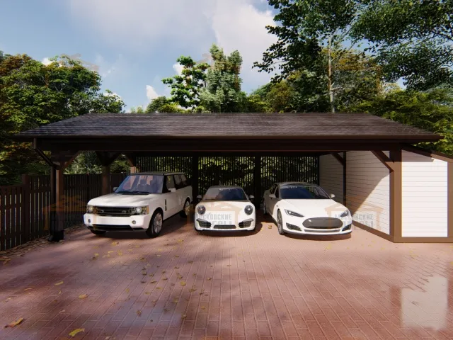 Навес для трех машин с хозблоком ТАХО — Фото 5