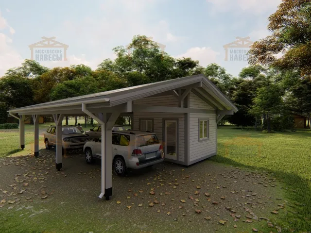 Навес для трех машин c хозблоком ТРИО XL — Фото 3