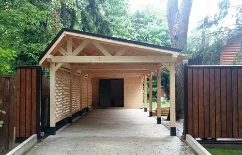 Деревянный навес для двух авто с хозблоком ЗЕНИТ — Фото 3