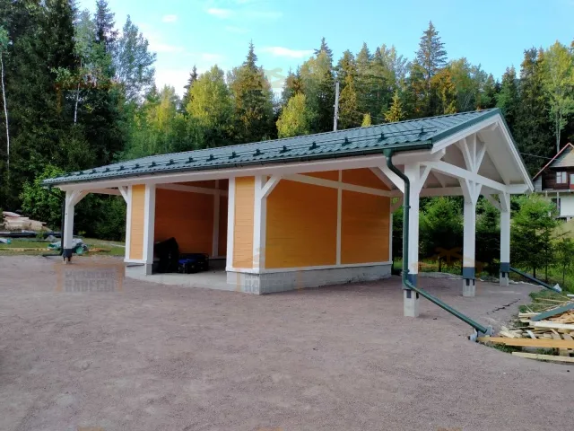 Навес для двух автомобилей с гаражом ТАЕЖНЫЙ — Фото 3