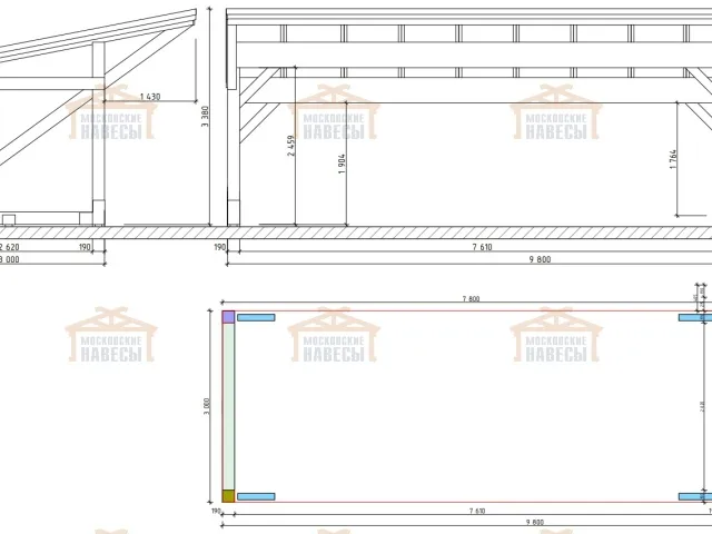 Деревянный навес для двух авто НИКОЛИНСКИЙ — Фото 6