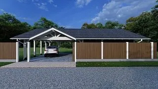 Навес для двух машин с хозблоком ГОРКИ - миниатюра