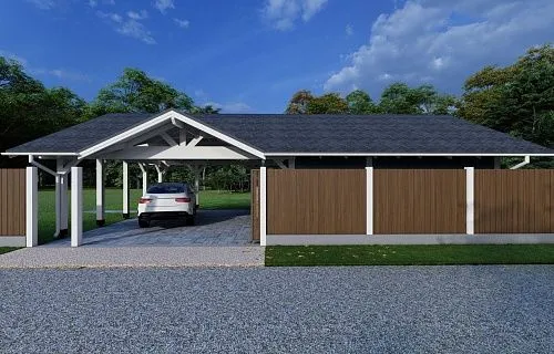 Навес для двух машин с хозблоком ГОРКИ — Фото 5