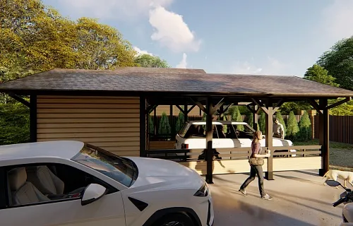 Навес для двух машин с хозблоком ГОРКИ — Фото 2