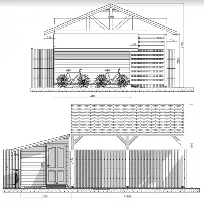 Навес из массива на плите 6х6 и хозблок