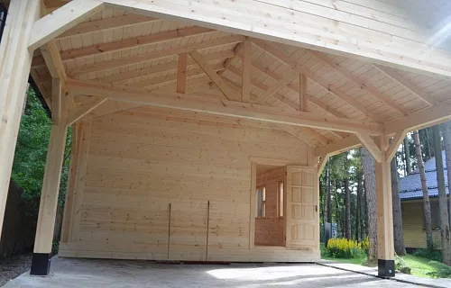 Деревянный навес для двух машин с каркасным домиком ОЛИМП — Фото 9