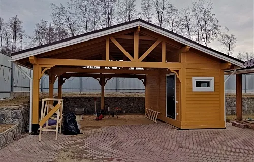 Навес для двух автомобилей с хозблоком БАВАРИЯ — Фото 4