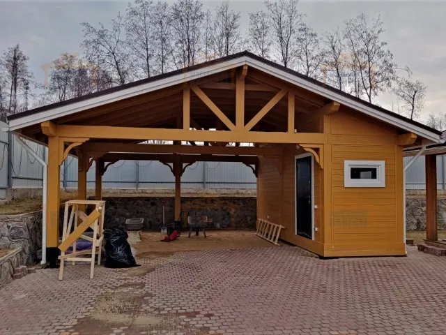 Навес для двух автомобилей с хозблоком БАВАРИЯ — Фото 4