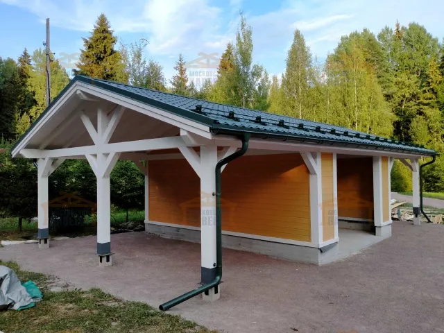 Навес для двух автомобилей с гаражом ТАЕЖНЫЙ — Фото 1