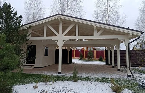 Деревянный навес для двух авто с хозблоком ПАНТЕОН — Фото 4