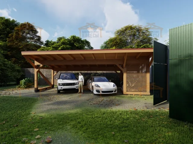 Деревянный навес для двух авто НИКОЛИНСКИЙ — Фото 7