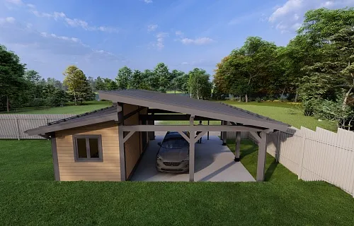 Навес для двух машин с хозблоком КОНАКОВО 3.0 — Фото 5