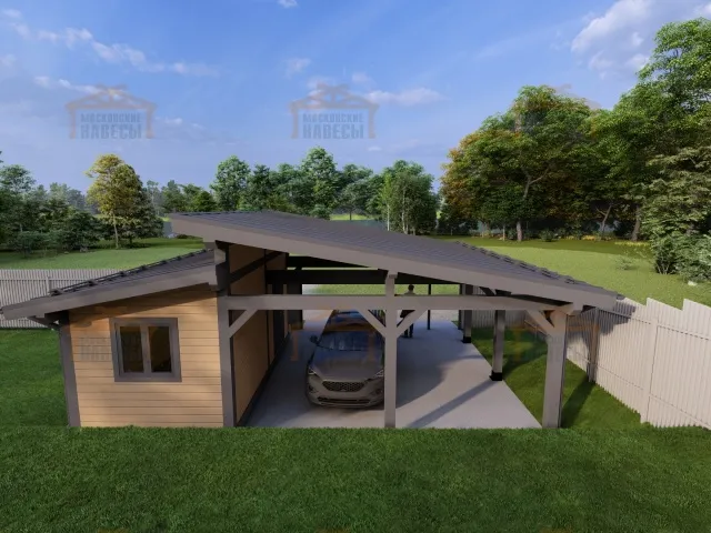 Навес для двух машин с хозблоком КОНАКОВО 3.0 — Фото 5