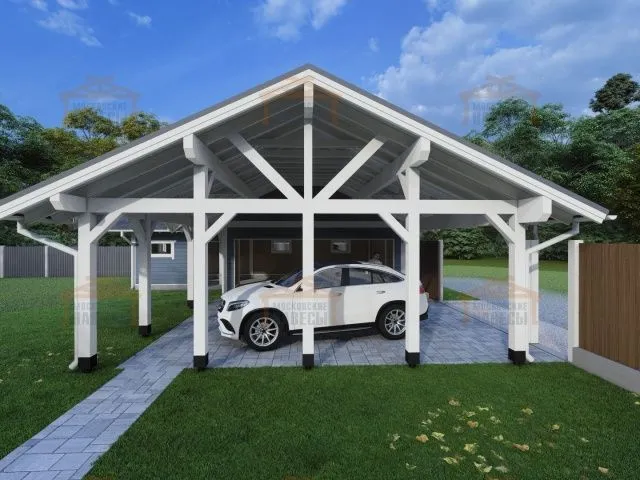 Навес для двух машин с хозблоком ГОРКИ — Фото 4