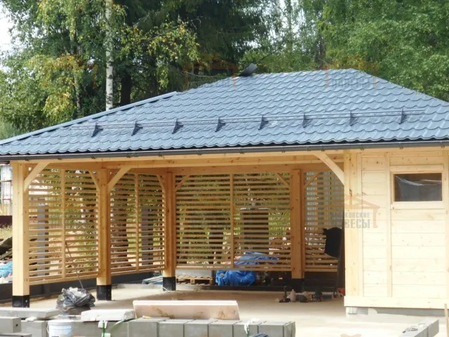 Деревянный навес для машин с хозблоком ЛИНКОЛЬН — Фото 6