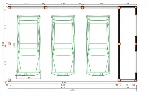 Навес для трех машин с хозблоком ТАХО — Фото 9