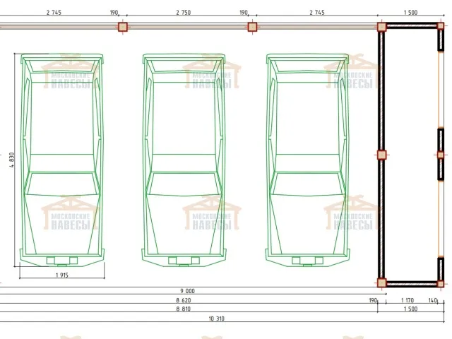 Навес для трех машин с хозблоком ТАХО — Фото 9