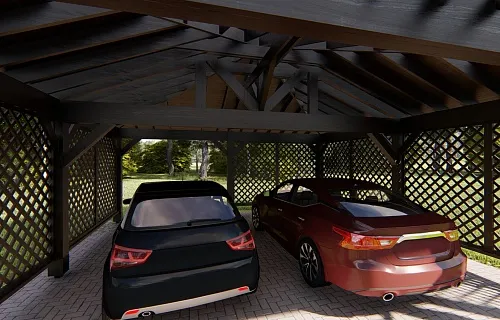 Деревянный навес для двух авто ЛАМБЕРИ — Фото 4