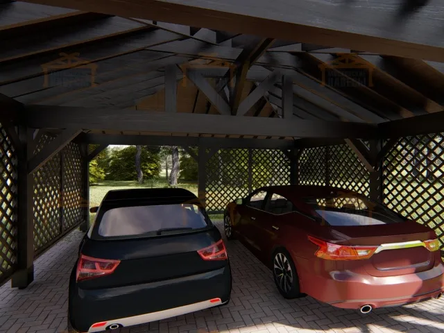 Деревянный навес для двух авто ЛАМБЕРИ — Фото 4