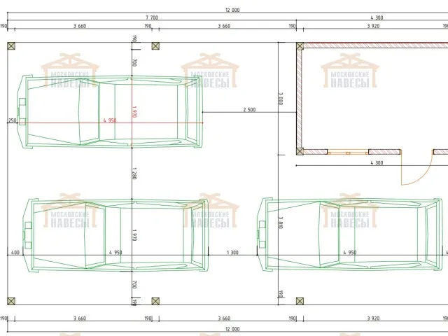 Навес для трех машин c хозблоком ТРИО XL — Фото 8