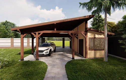 Навес для двух машин с хозблоком КОНАКОВО 2.0 — Фото 3