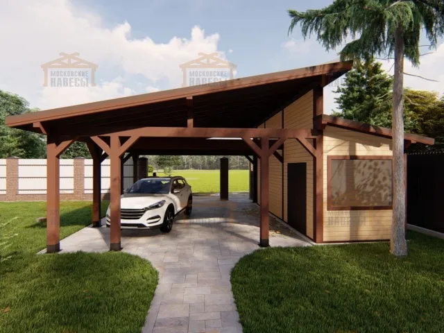 Навес для двух машин с хозблоком КОНАКОВО 2.0 — Фото 3