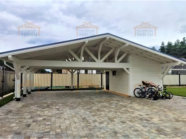 Навес для двух машин с хозблоком ВИКИНГ — Фото 1