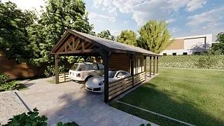 Навес для двух авто с хозблоком ПАРКВИЛЛЬ - миниатюра