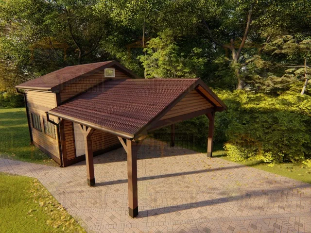 Деревянный навес для двух машин с каркасным домиком ОЛИМП — Фото 15