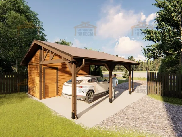 Навес для одного авто с хозблоком ВЕЛИГОРСКИЙ — Фото 11