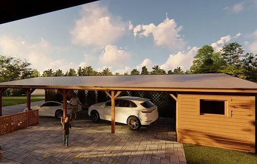 Деревянный навес для двух авто с хозблоком ЗЕНИТ — Фото 5