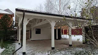 Деревянный навес для двух авто с хозблоком ПАНТЕОН - миниатюра
