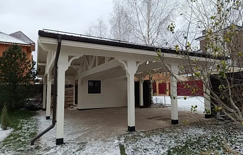 Деревянный навес для двух авто с хозблоком ПАНТЕОН — Фото 2