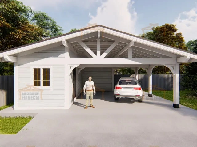 Навес для двух автомобилей с хозблоком БАВАРИЯ MAXI 2.0 — Фото 9