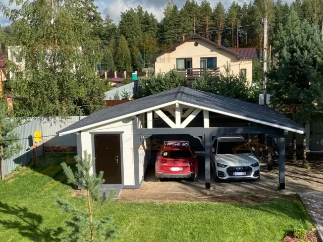 Навес для двух автомобилей с хозблоком БАВАРИЯ — Фото 1