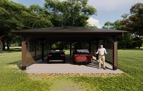 Деревянный навес для двух авто ЛАМБЕРИ — Фото 2