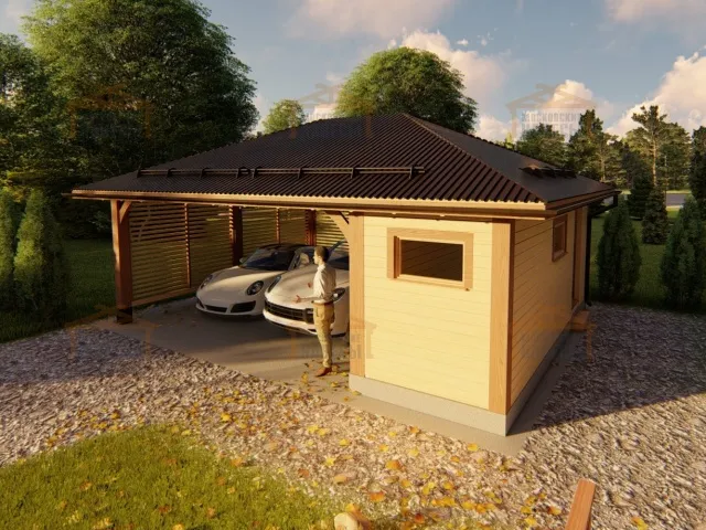 Деревянный навес для машин с хозблоком ЛИНКОЛЬН — Фото 9