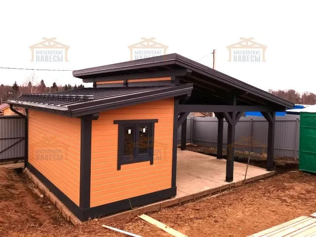 Навес для двух машин с хозблоком КОНАКОВО 3.0 — Фото 2