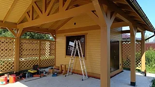 Деревянный навес для машин с хозблоком ЭЛЛАДА - миниатюра