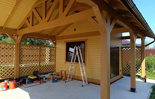 Деревянный навес для машин с хозблоком ЭЛЛАДА — Фото 4