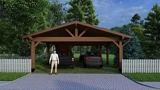 Навес для трех машин c хозблоком ТРИО XL - миниатюра