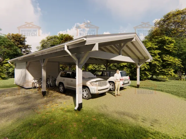 Навес для трех машин c хозблоком ТРИО XL — Фото 2