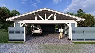 Навес для трех авто с хозблоком СОНАТА - миниатюра