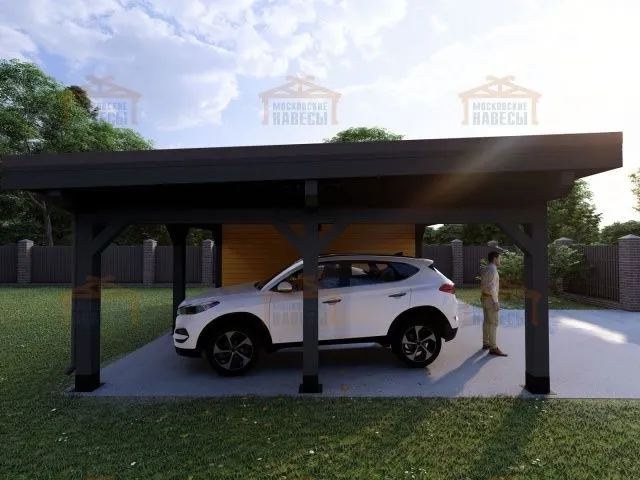 Навес для двух машин с хозблоком ФЛЭТ 2.0 — Фото 4