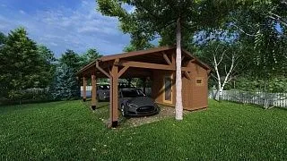 Навес для трех машин c хозблоком ТРИО XL - миниатюра