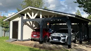 Навес для двух автомобилей с хозблоком БАВАРИЯ - миниатюра