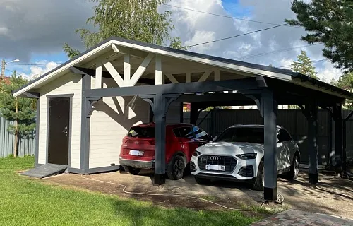 Навес для двух автомобилей с хозблоком БАВАРИЯ — Фото 2